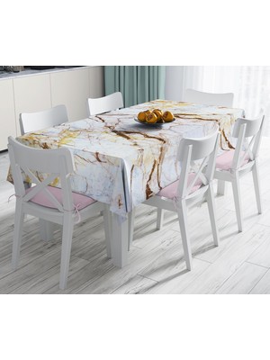 RealHomes Beyaz Mermer Desenli Dijital Baskılı Leke Tutmaz Masa Örtüsü 120 x 140 cm
