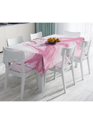 RealHomes Pembe Beyaz Mermer Desenli Dijital Baskılı Leke Tutmaz Masa Örtüsü 120 x 140 cm