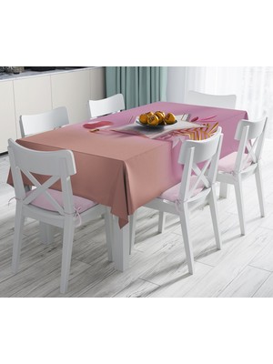 RealHomes Modern Pembe Zeminli 3D Yıldız Desenli Dekoratif Leke Tutmaz Masa Örtüsü 120 x 140 cm