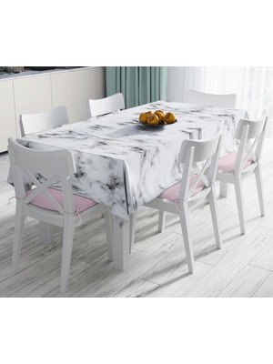 RealHomes Açık Mermer Zeminli Dijital Baskılı Leke Tutmaz Masa Örtüsü 120 x 140 cm