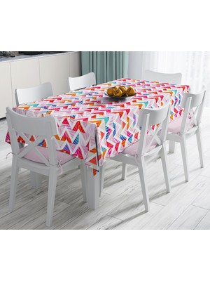 RealHomes Geometrik Desenli Renkli Zeminli Modern Leke Tutmaz Masa Örtüsü 120 x 140 cm