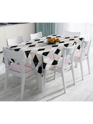 RealHomes Mermer Zeminli Baklava Desenli Özel Tasarım Leke Tutmaz Masa Örtüsü 120 x 140 cm
