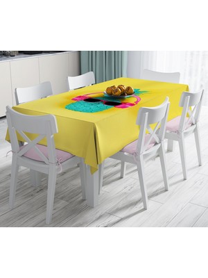RealHomes Sarı Zeminli Ananas Detaylı Modern Leke Tutmaz Masa Örtüsü 120 x 140 cm
