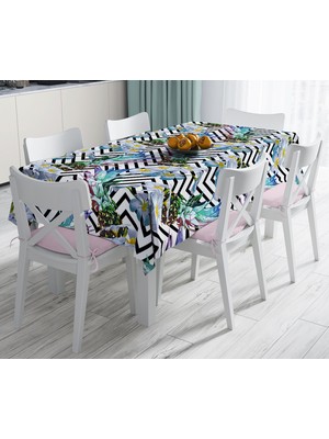 RealHomes Zigzag Zeminli Yaz Egzotiği Özel Tasarımlı Leke Tutmaz Masa Örtüsü 120 x 140 cm