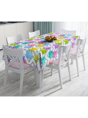 RealHomes Gri Zigzag Desenli Ananaslar Modern Leke Tutmaz Masa Örtüsü 120 x 140 cm