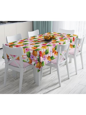 RealHomes Pembe Zeminli Ananaslar Özel Tasarım Leke Tutmaz Masa Örtüsü 120 x 140 cm