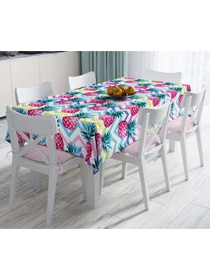 RealHomes Renkli Zigzag Desenli Ananaslar Modern Tasarımlı Leke Tutmaz Masa Örtüsü 120 x 140 cm