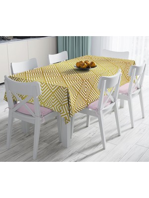 RealHomes Geometrik Altın Kabartma Desenli Özel Tasarım Leke Tutmaz Masa Örtüsü 120 x 140 cm