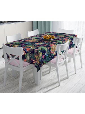 RealHomes Lacivert Zeminli Amazon Ormanları Temalı Modern Leke Tutmaz Masa Örtüsü 120 x 140 cm