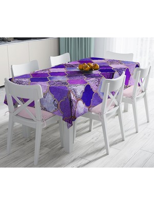 RealHomes Mor Renkli Ogea Desenli Özel Tasarım Dekoratif Leke Tutmaz Masa Örtüsü 120 x 140 cm