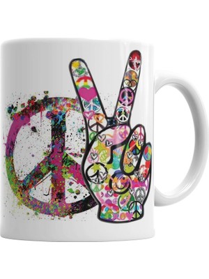 Baskı Dükkanı Peace Barış Sİmge 2 Kupa Bardak Porselen