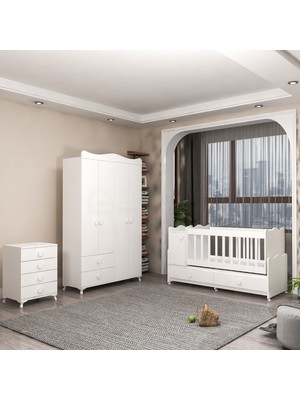 Garaj Home Pırlanta Yıldız 4 Kapaklı Bebek Odası Takımı - Beyaz