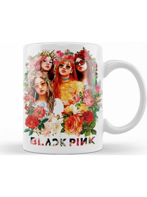 Baskı Dükkanı Çiçekler Arasında Blackpink Kpop Kupa Bardak Porselen