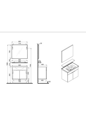 Kale Stora 80 cm Set - Parlak Beyaz (Ayna+Etajer) Lavabo Dahıl