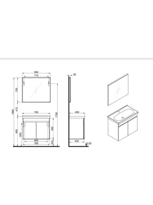 Kale Krea 80 cm Kapaklı Set (Lavabo Dolabı+Ayna) Beyaz