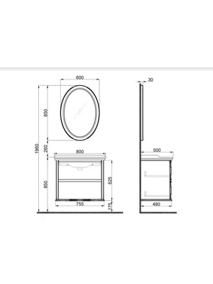 Kale Mıro 80  cm Set (Lavabo Dolabı+Ayna) Mat Beyaz