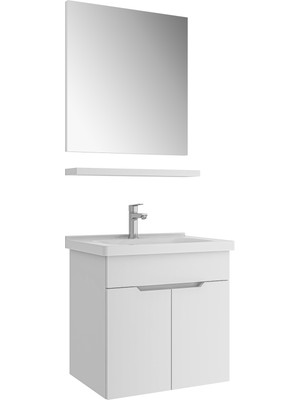 Kale Stora 65 cm Set - Parlak Beyaz (Ayna+Etajer) Lavabo Dahıl