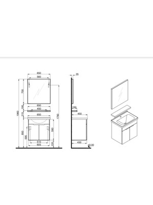 Kale Stora 65 cm Set - Parlak Beyaz (Ayna+Etajer) Lavabo Dahıl