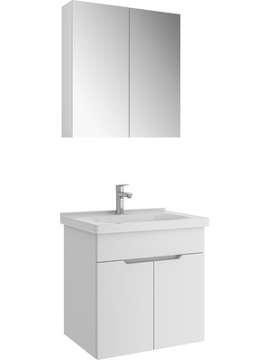 Kale Stora 65 cm Set - Parlak Beyaz (Aydsız Ayna Dolabı) Lavabo Dahıl