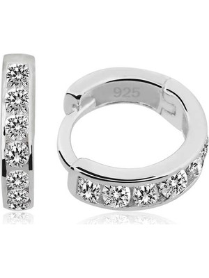 Gumush ​gümüş Beyaz Taşlı Halka Küpe