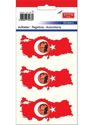 Tanex STC-161 Atatürklü Türkiye Çıkartma-2 Etiket 95 x 45 mm 6'lı