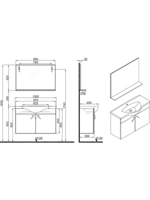 Kale Mılena 100 cm Italyan Ceviz Set:Optimum Lavabo + Lavabo Dolabı Etajer Ayna