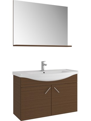 Kale Mılena 100 cm Italyan Ceviz Set:Optimum Lavabo + Lavabo Dolabı Etajer Ayna