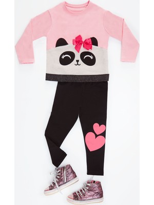 Denokids Simli Panda Kız Çocuk Sweatshirt Tayt Takım
