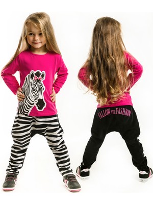 Denokids Zebra Fashion Kız Çocuk T-shirt Pantolon Takım