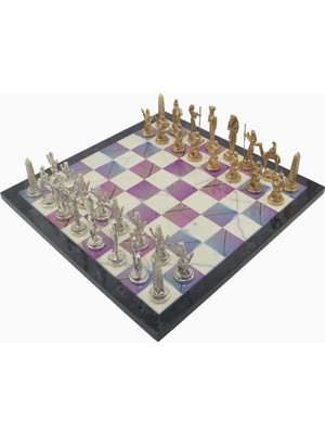 Gift Home Metal Satranç Takımı Seti Büyük Mısır Parlak Taş Ve Bahar Desenli Satranç Tahtası