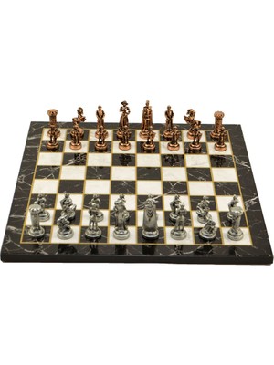 Gift Home Metal Satranç Takımı Seti Orta İngiliz Antik Taş Ve Düz Mermer Desenli Satranç Tahtası