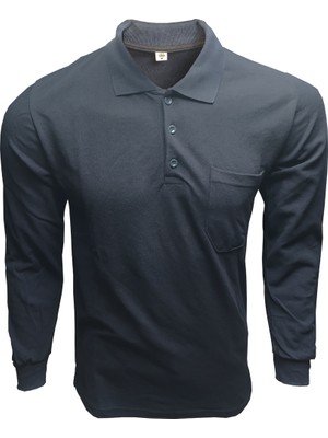 Çamdalı Iş Elbiseleri Polo Yaka Lacivert Uzun Kollu Sweatshirt Pike Örme Iş Tişörtü