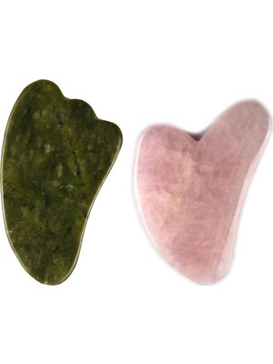 Alibaba Doğaltaş Yeşim Taşı + Pembe Kuvars Doğal Taş Gua Sha Masaj Taşı