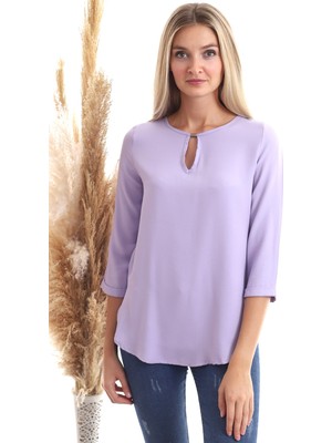 Cotton Mood 20343352 Dok.viskon Yaka Aksesuarlı Uzun Kol Bluz Lila