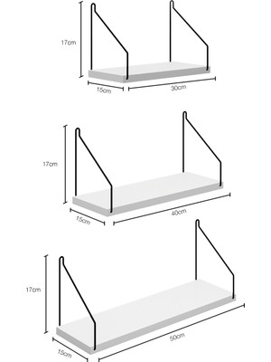 CatchMe  Duvar Rafı  3’lü Set Kitaplık Mutfak Banyo Yaşam Alanı Siyah Kol
