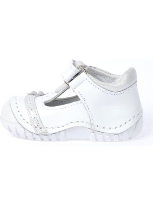 Kiko Kids Teo 130 %100 Deri Orto Pedik Cırtlı Kız Çocuk Ayakkabı Beyaz Gümüş