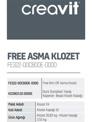 Creavit Free Rim-Off Kanalsız Asma Klozet FE322 Kapak Hariç