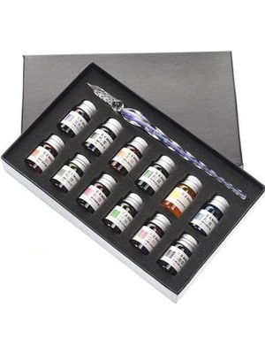 Valkyrie El Yapımı Cam Dolma Kalem Kaligrafi Hokka Seti 12 Mürekkepli