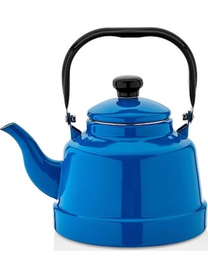 Ebru Metal Emaye Nostaljik Çaydanlık Mavi Renkli El Yapımı Sağlıklı Çay Demleme