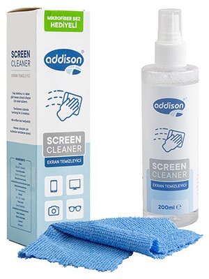 Addison 300870 Ekran Temizleyici Sprey 200ML Mikrofiber Bez ile Çok Amaçlı Temizlik Seti