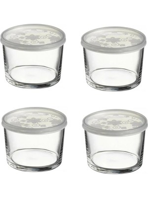 Paşabahçe Kapaklı Cam Saklama Kabı 4'lü Kahvaltılık 220 cc
