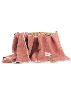 Caline Baby 4 Katlı Premium %100 Pamuk Çoban Dikişli Müslin Battaniye| 120x120 cm | Kiremit