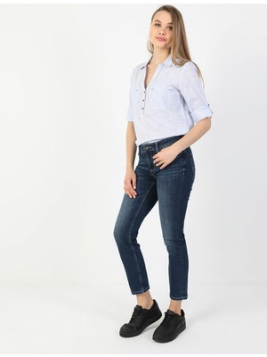 Colins 703 CARLA Orta Bel Düz Paça Slim Fit Mavi Kadın Jean Pantolon