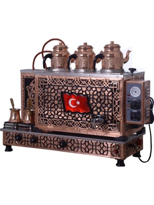 Kutlu Ticaret KUTLU BAYRAK 3 DEMLİKLİ BAKIR ÇAY KAZANI