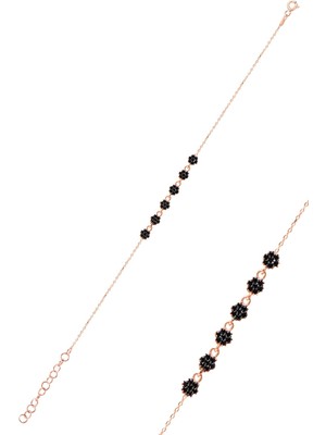 Söğütlü Silver Gümüş Rose Siyah Taşlı Çiçek Bileklik