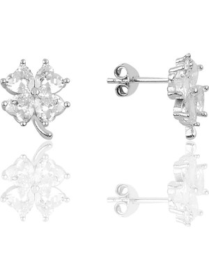 Söğütlü Si̇lver Gümüş Yonca Modeli Zirkon Taşlı Küpe