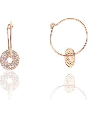 Söğütlü Si̇lver Gümüş Rose Zirkon Taşlı Yuvarlak Halka Küpe