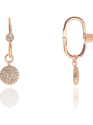 Söğütlü Si̇lver Gümüş Rose Zirkon Taşlı Yuvarlak Göçmen Küpe