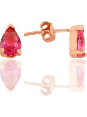 Söğütlü Si̇lver Gümüş Rose Kök Yakut Taşlı Damla Küpe