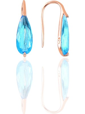 Söğütlü Si̇lver Gümüş Rose Akuamarin Taşlı Damla Modeli Küpe